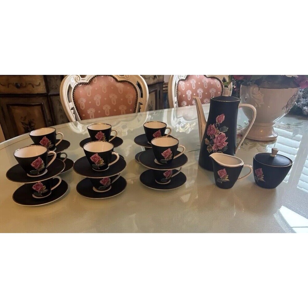 Beautiful Rare Seltmann Weiden 27pc “Rose” Coffee Pot Setting, Cups & Saucers